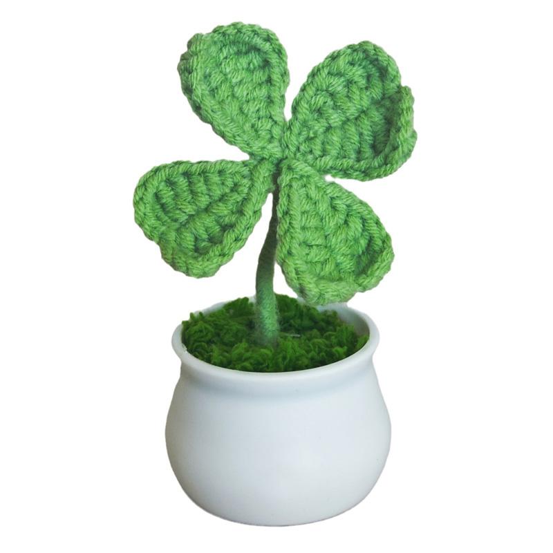 1 шт. вязаное растение в горшке в стиле Ins Garden Finished Clover Four Leaf ручная работа имитация цветка украшение стола украшение для дома