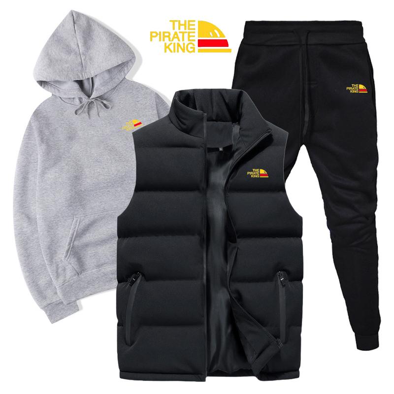 Мужские и женские толстовки, комплект из 3 предметов, осенне-зимние толстовки + жилет + брюки, спортивный костюм