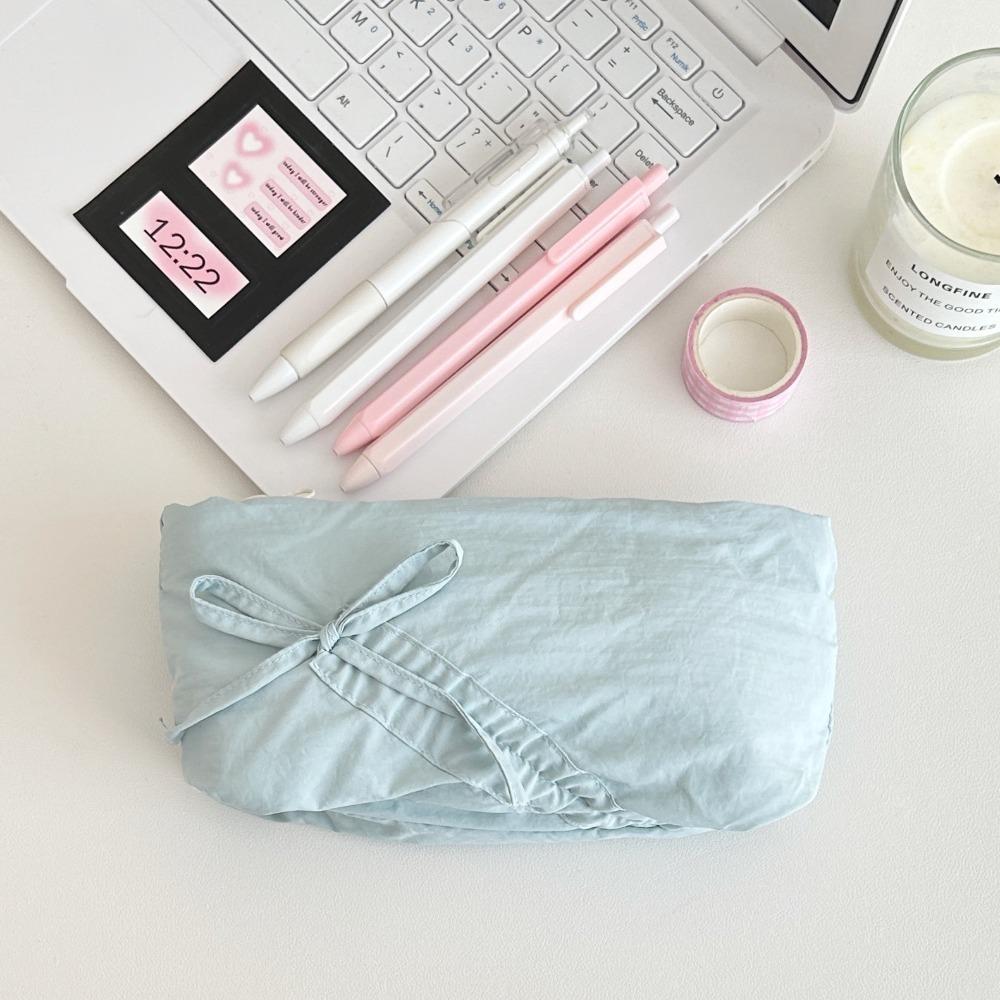 Fashion Large Capacity Bowknot Pencil Case Solid Color Cute Bow Lipstick Storage Bag Zipper School Students Stationery Pouch
