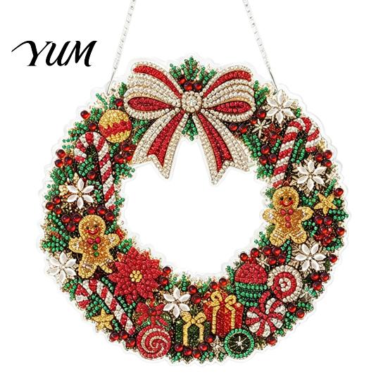 Adults Crafting Supplies Christmas Rhinestone Painting Suncatcher Kit, DIY Faux Pearl Art Xmas Ornament Crafts for Beginner, Acrylic Hanging