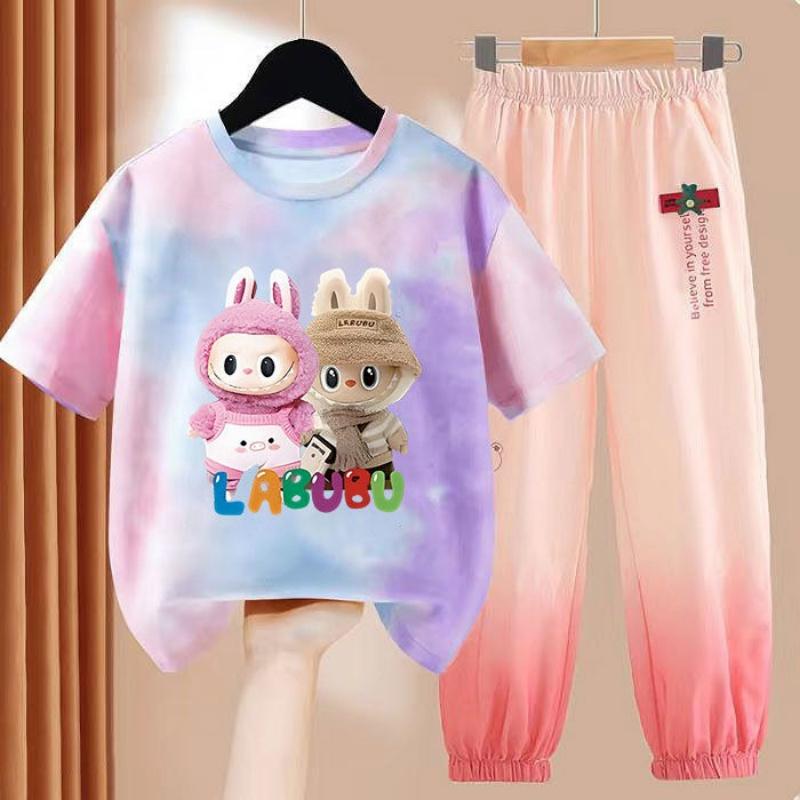 LBB Girls' Dopamine Set Summer Children's Fashionable Short-sleeved T-shirt Ice Silk  Set