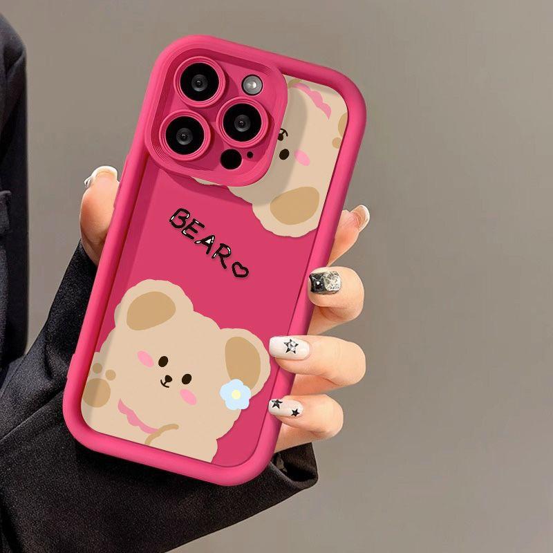 Цветочный мишка для чехла на мобильный телефон iPhone17PorMax 17 Apple 16 матовый 14/15 милый мягкий чехол