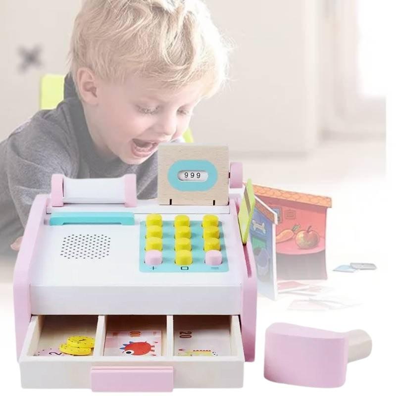 Деревянная игрушечная касса для детей Реалистичная ролевая игра Супермаркет Развлечение для малышей
