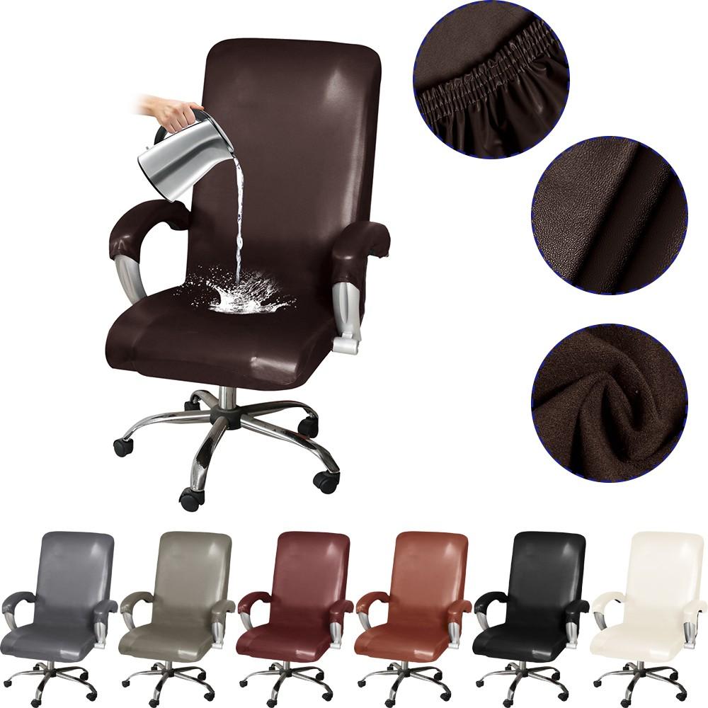 Stretch Pu Leather Swivel Computer Chair Cover Waterproof Soft Office Chair Covers Solid Color Armchair Seat Covers Slipcover