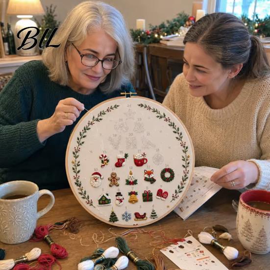 Christmas Embroidery Advent Calendar 24 Days Tree Kit, DIY Sewing Kit for Beginners, Holiday Handmade Countdown Gift Idea Material Pack with