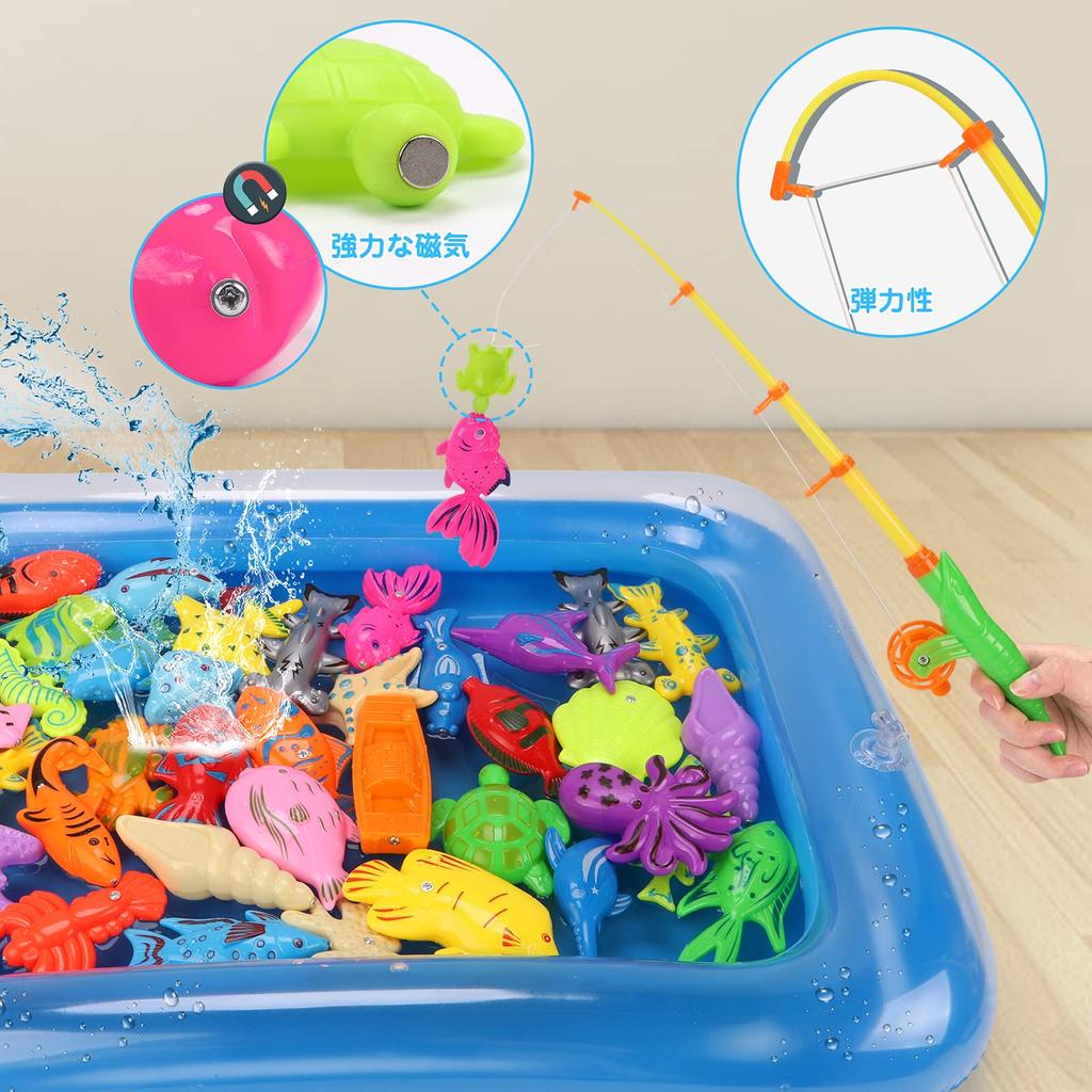 KaeKid Игрушки для игр с водой Игра в рыбалку Игрушки для ванны Магнитная игра в рыбалку Рыбалка Ванна Бассейн с корзиной для хранения Развивающая игрушка Игрушки для ванны Мальчики Девочки Дети