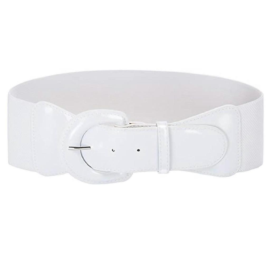 Faux Leather Decorative Waistband for Women's Dresses Elastic Buckles Adjustable Design for Fashionable Look and Comfort 90cm White
