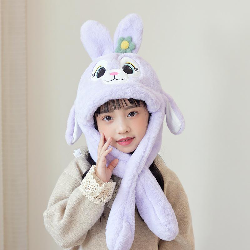Детские шапки, двигающиеся ушки, шарфы с мультяшными кроликами, универсальные шапки, для мальчиков и девочек, зимние защитные наушники, пуловеры.