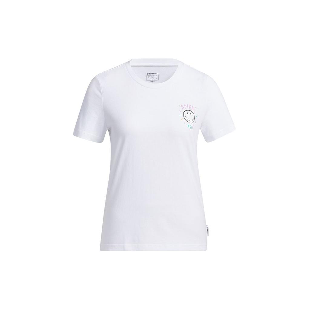 Adidas Спортивная трикотажная футболка с принтом Neo Smiley, женские топы, белая, GP5784
