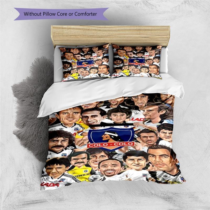 Colo-Colo Legend Football Players Cartoon Print 3 Pieces Duvet Cover Set Chile Soccer Bedding Set, Bedroom Home Decor Without Pillow Core Comforter
