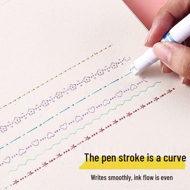 Floral Outline Fluorescent Pen Set - Wavy Line & Flower-shaped Design for Journals