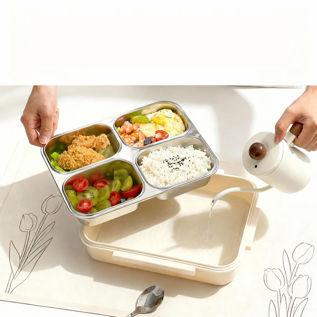 304 Stainless Steel Bento Lunch Box With 2/3/4 Compartments Microwave Safe Portable Leak-proof Food Container For Kids Students