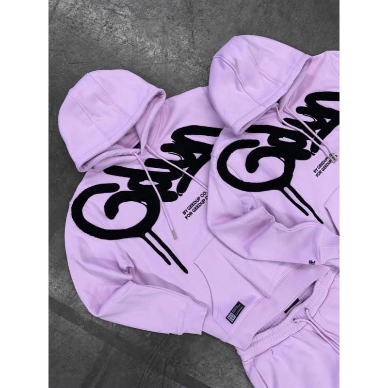 Unisex Streetwear Hoodie Set With Bold Graphic Print Loose Fit Casual Sweatshirt Tracksuit Men Women