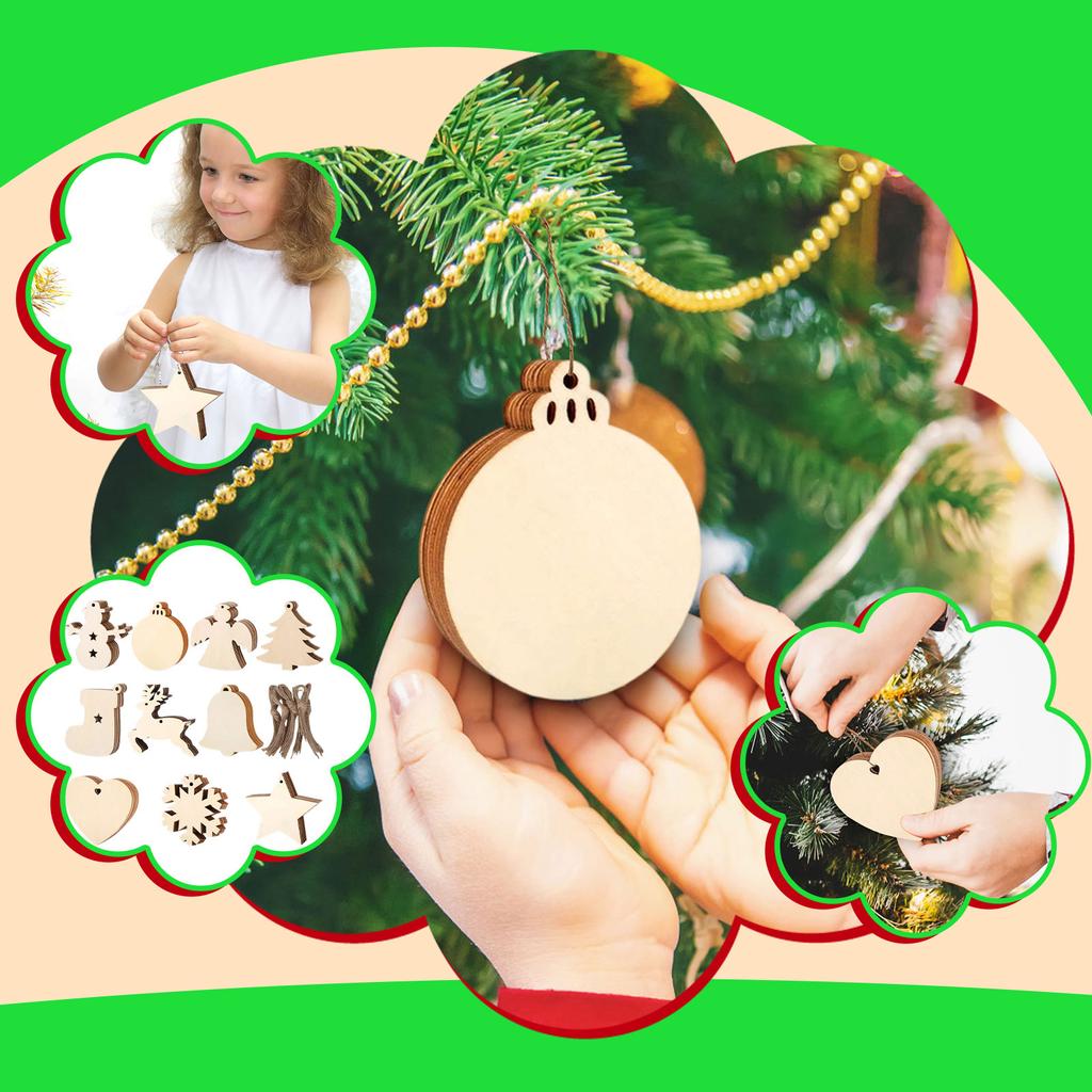 Wooden Ornaments – 10 Pcs Ornament Decoration Kit For The Christmas Tree – Wooden Decorations With Hanging Cords