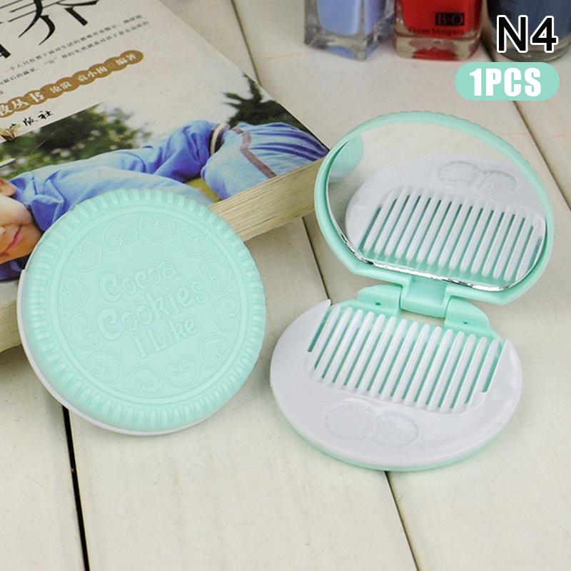 Шоколадное печенье, круглое складное зеркало для макияжа, карманные зеркала для женщин, маленькое зеркало цвета какао с расческами, черное кофе