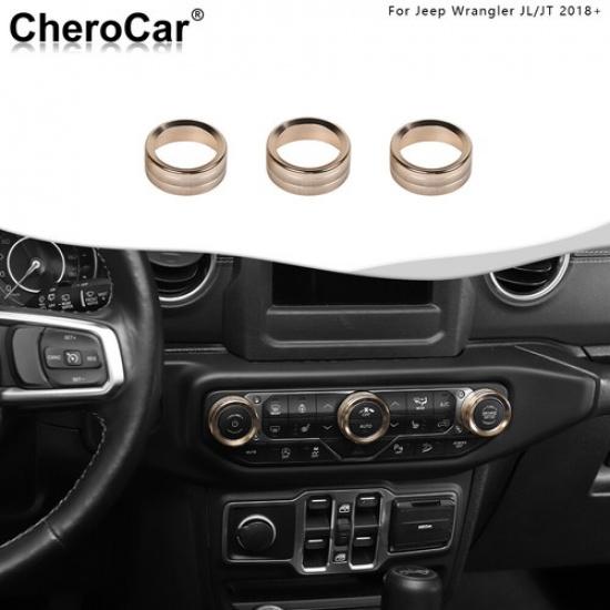 Car Air Conditioner Switch Knob Trim Covers For Jeep Wrangler JL JT 2018 Up Gold