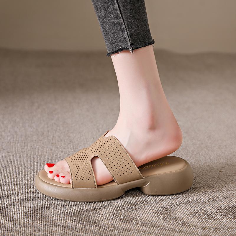 Модные летние шлепанцы на платформе 2024 года, модная пляжная обувь для женщин, нескользящие сандалии из натуральной кожи, женские тапочки