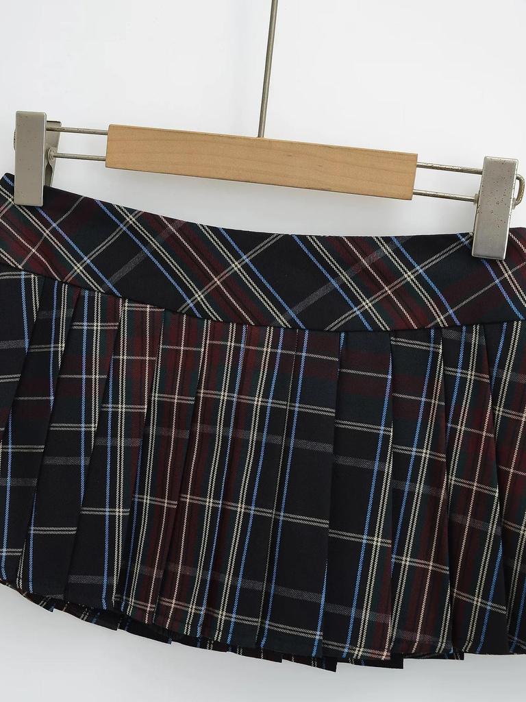 Женская клетчатая мини-юбка с завышенной талией, плиссированная, облегающего кроя, с разрезом на пуговицах - Осенний дизайн против открывания