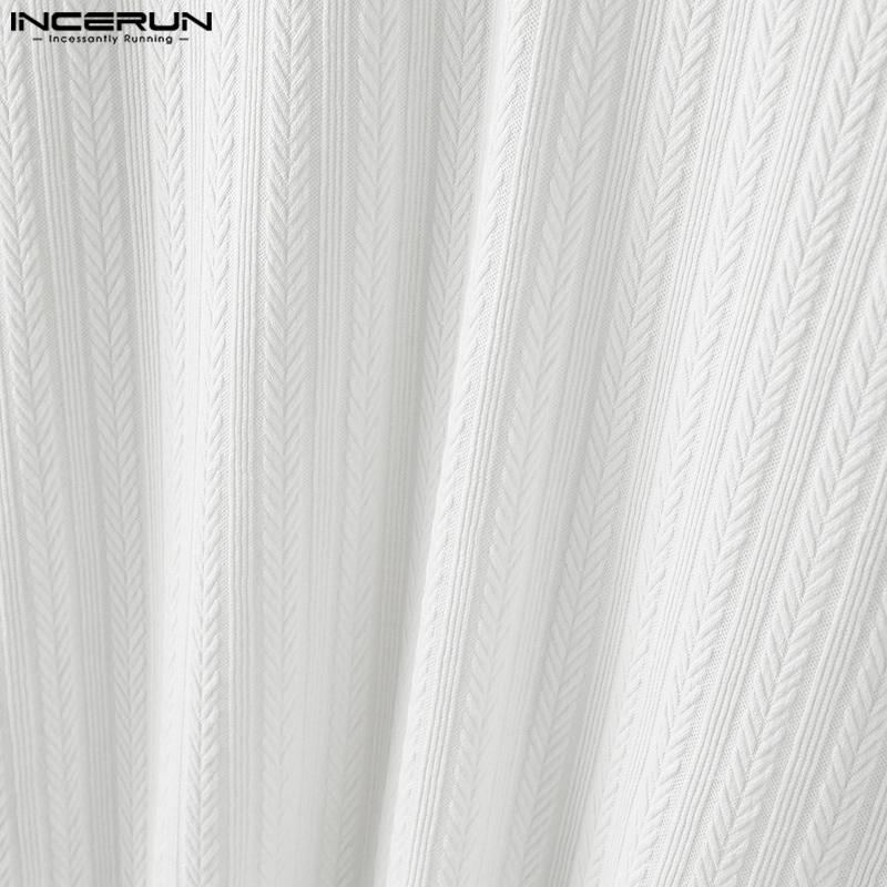 INCERUN Autumn Men Lapel Neck Long Sleeve Texture Pullover Tops