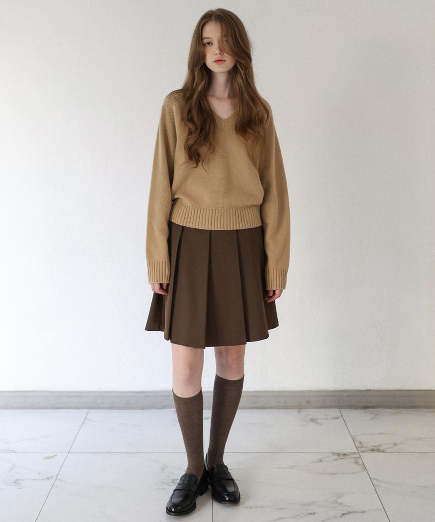 Stay With Me Pleated Mini Skirt (Brown)