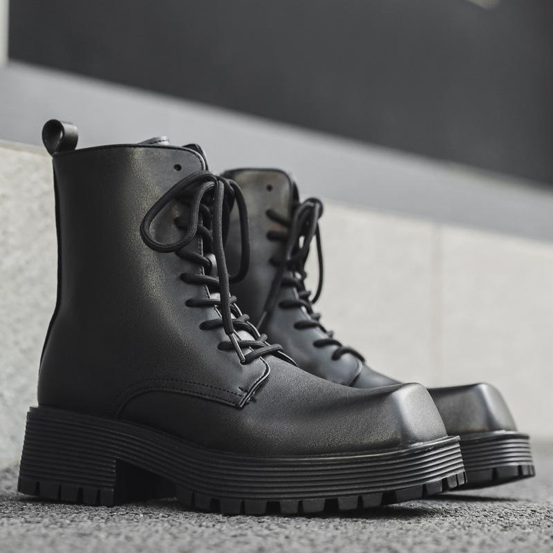 Мужские ботинки Мартин в британском стиле 2025 новые на толстой подошве тонкие ботинки Мартин черные весенне-осенние одинарные ботинки на боковой молнии 8119-J