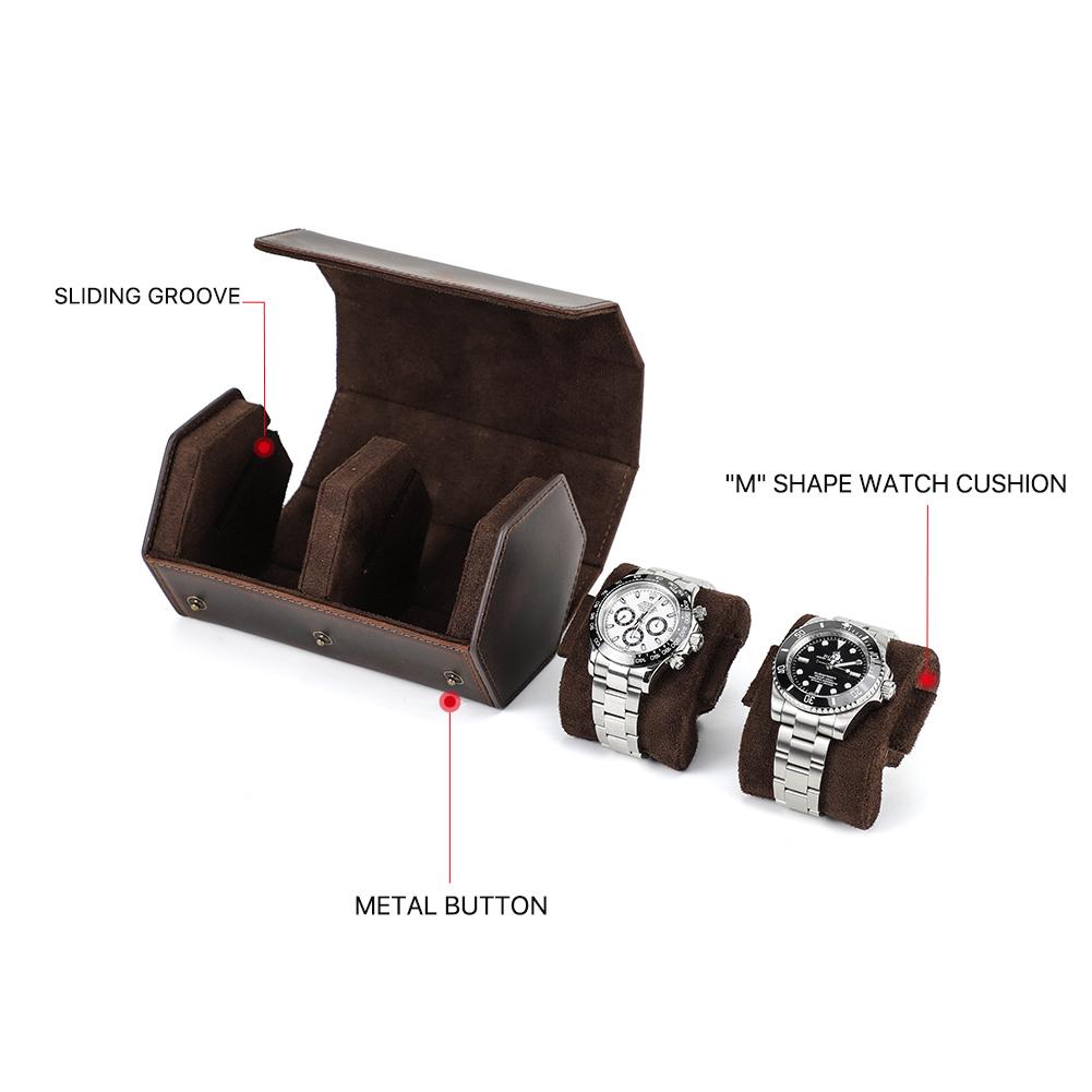 Genuine Leather Hexagon 1/2/3/4 Slots Watch Roll Case Men Watch Boxes Storage Organizer Box Women Watches Display Holders