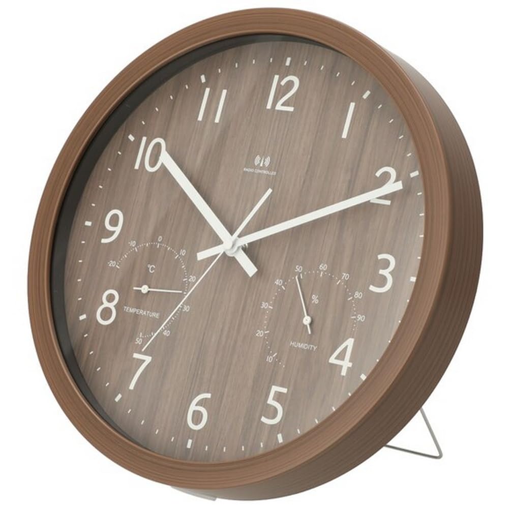 Радиоуправляемые часы Nitori с секундной стрелкой, термометром и гигрометром, настенные/настольные часы, Foret, средне-коричневые, NITORI 8172723