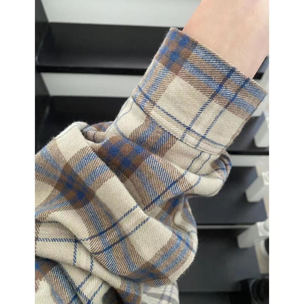 Весенне-осенняя женская рубашка с воротником поло, свободная повседневная клетчатая блуза, большой кардиган, женская блузка в корейском стиле