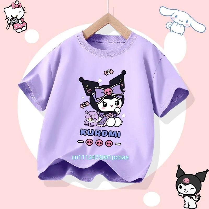 Childrens Tshirt Soft Cute Kuromi Cartoon Printed Parent Child Wear Pure Cotton Casual Boys and Girls Short Sleeve New Style