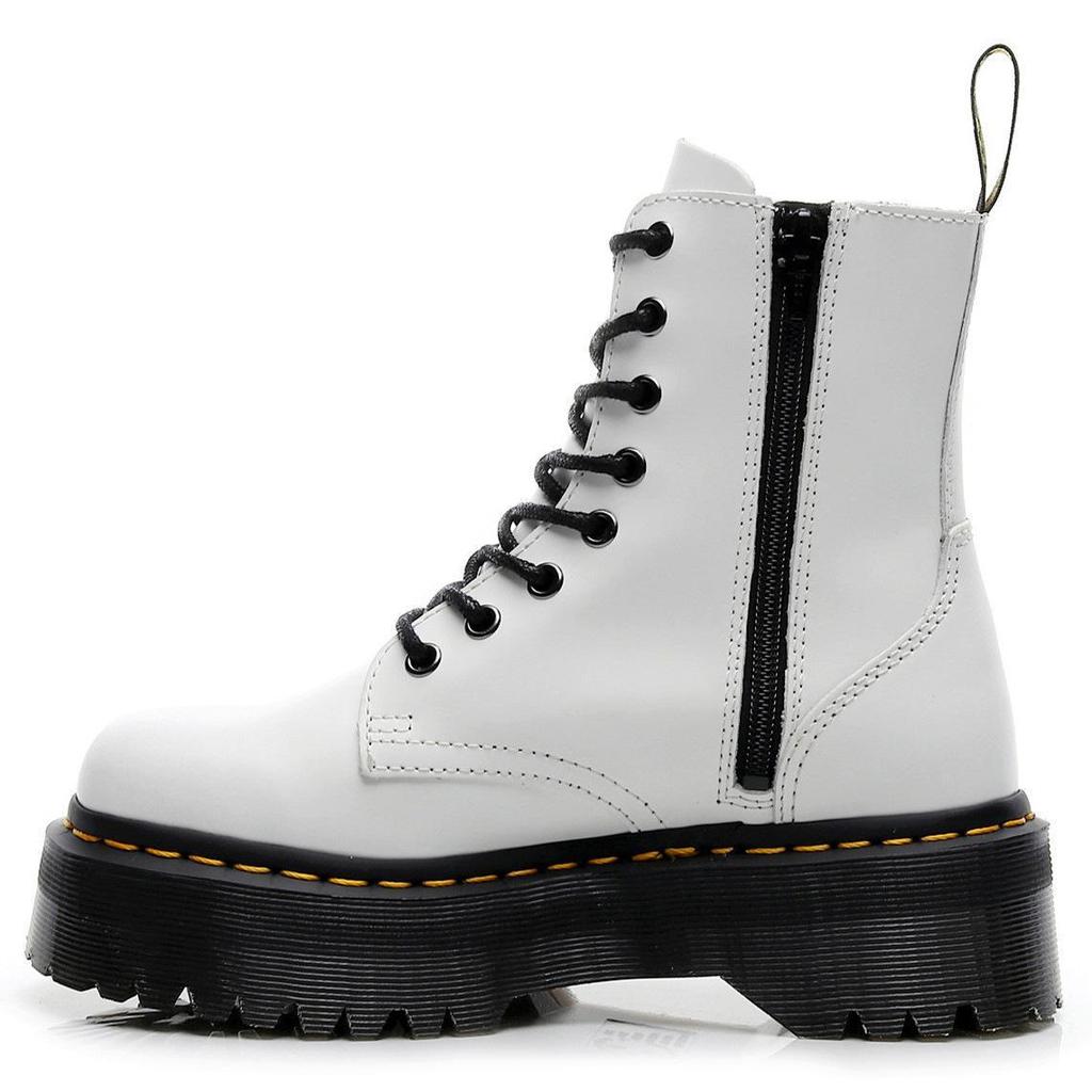 European & American 8-Hole Thick-Soled Motorcycle Boots, Women's British Style, Side Zipper, Platform Lace-Up Ankle Work Boots.