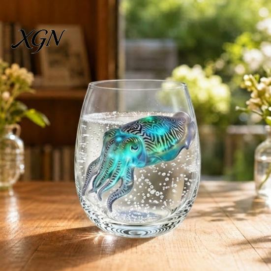 Personalized Daily Use Glassware Stemless Wine Glasses with Marine Animal Pattern, 420ml Capacity, High Borosilicate Halloween Themed Drinking