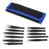 11Pcs Accuracy Tweezers Canvas Bag Set Stainless Steel Straight Ebow Anti Static Tool ESD(Tweezers