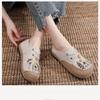 Johnature Flats Women Shoes Embroider Retro Lace-up Round Toe Cotton Linen Handmade Concise Comfortable Ladies Shoes