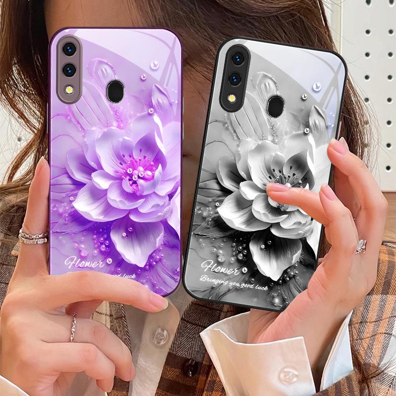Цветущие синие цветы Для Samsung A73 72 71 A70 56 55 54 A53 52 51 50 42 A35 A34 33 32 31 26 25 24 23 22 30 стеклянный чехол для телефона