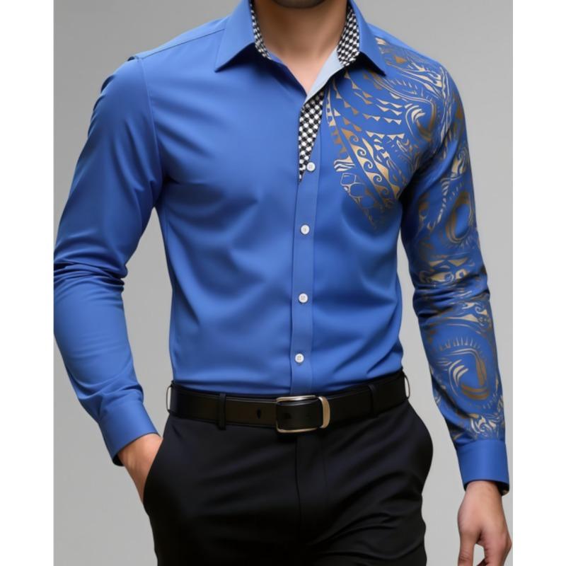 Новая стильная мужская рубашка в стиле business casual с длинным рукавом, классический воротник с принтом, удобная мужская одежда для вечеринок