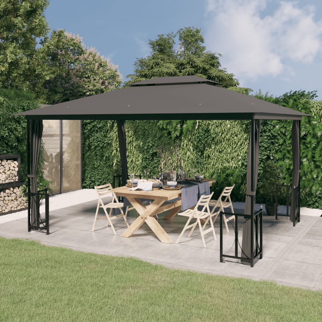 Gazebo with Side Walls & Double Roof 3x4 m Anthracite