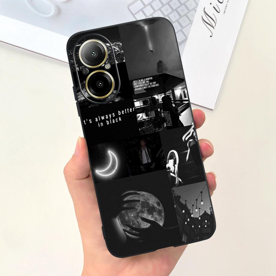 Case For Oppo Realme C67 4G RMX389 Phone Cases Black Cat Moon Night Soft Silicone Shockproof Back Cover For RealmeC67 4G Funda