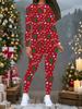 Женский рождественский костюм-двойка с принтом: Топ с длинным рукавом и круглым вырезом и брюки, праздничный лимитированный повседневный костюм для вечеринки в подарок