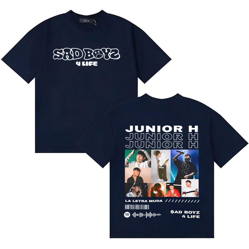 Стритвир Рэпер Junior H Sad Boyz 4 Live Футболка Унисекс Женская с Коротким Рукавом Повседневная Двусторонний Принт No Me Importa Nada Y2K Футболка