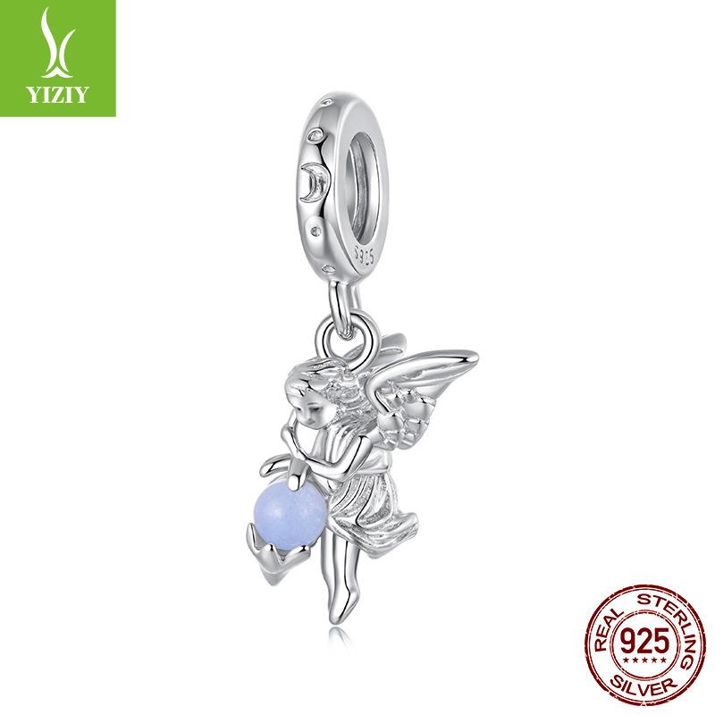 S925 Sterling Silver Luminous Angel Pendant, Smart Luminous Stone Diy Beaded Jewelry Accessories
