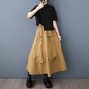 DIMANAF 2025 Весна Лето Женские Юбки Большого Размера Новые Винтажные Эластичные Однотонные Плиссированные Юбки Свободные С Завышенной Талией