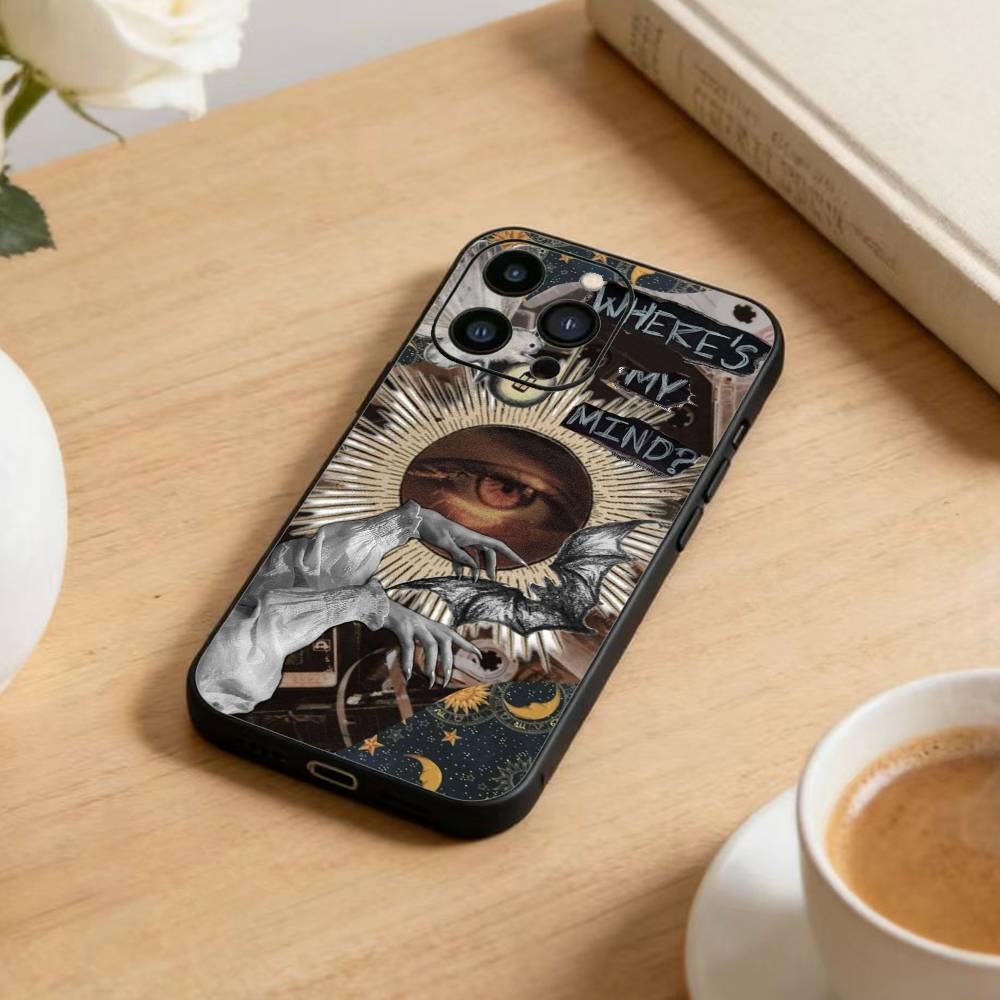 Темный Орнаментальный Коллаж Чехол для Телефона Для iPhone 17 16 15 14 13 12 Max Plus Силиконовый Черный Чехол
