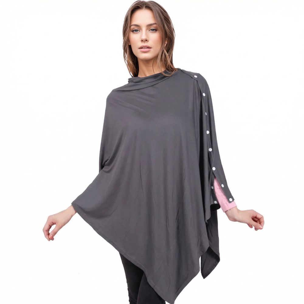 Soft Stretch Fabric Breastfeeding Poncho Button Closure Baby Care Scarf Nursing Cover