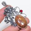 Ghost Eye Jasper, Garnet Handmade 925 Sterling Silver Jewelry Pendant 2.88" M4y33