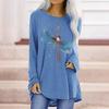 Plus Size Women Spring Dragonfly Printed Comfy Long Sleeve Round Collar T-shirt Casual Baggy Mid Length Tee Tops