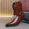 Модная мужская черная коричневая остроносая панк мотоциклетная повседневная обувь до щиколотки мужская зимняя обувь с высоким верхом новая удобная кожаная обувь челси