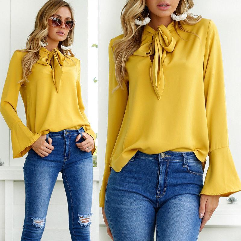 Solid Color Ladies Casual Tops Women Summer Loose Top Long Sleeve Blouse For Daily Wear