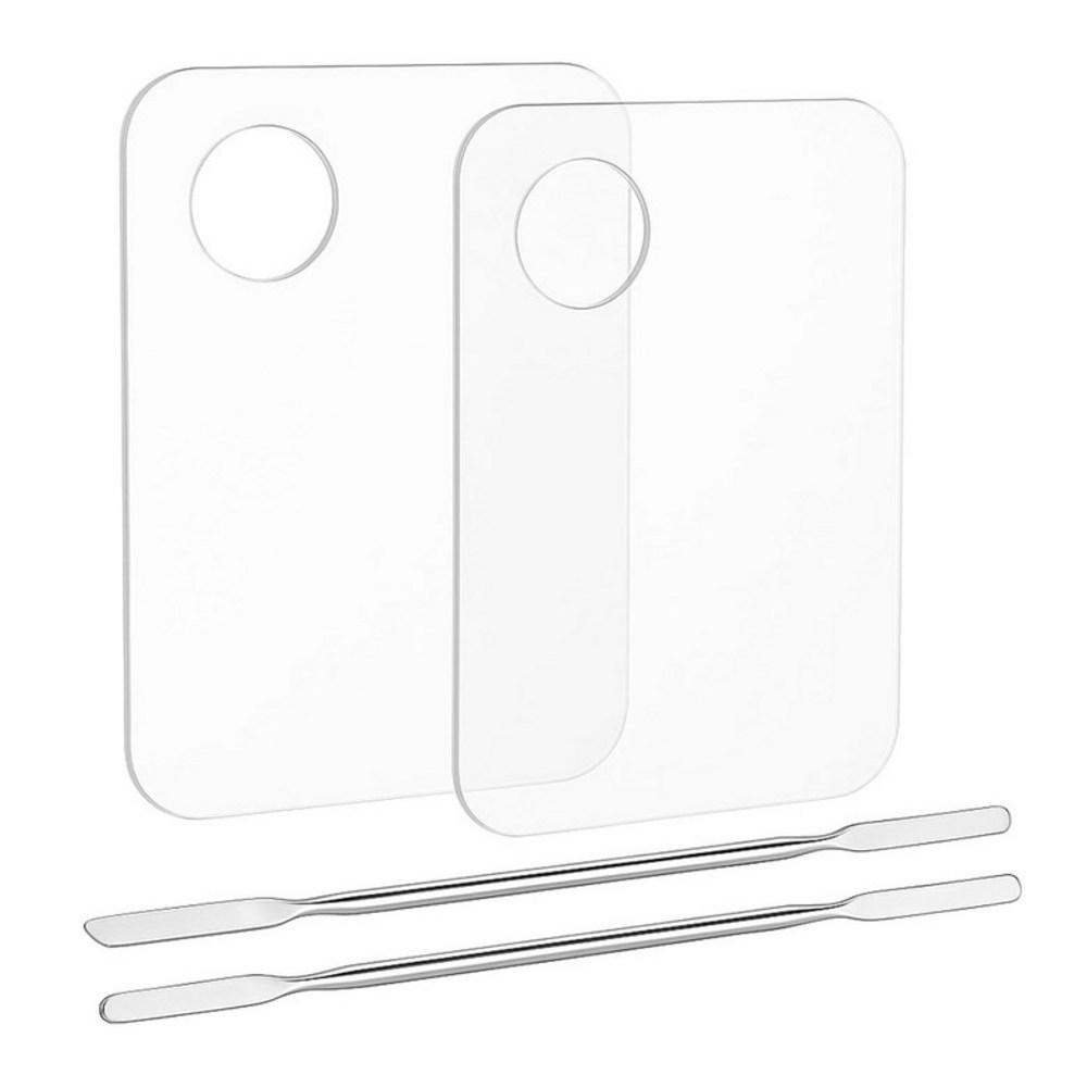 Acrylic Makeup Mixing Palette and Spatula Set - 2-Piece Clear Tray for Portable Foundation, Eyeshadow, Lipstick, and Nail Art