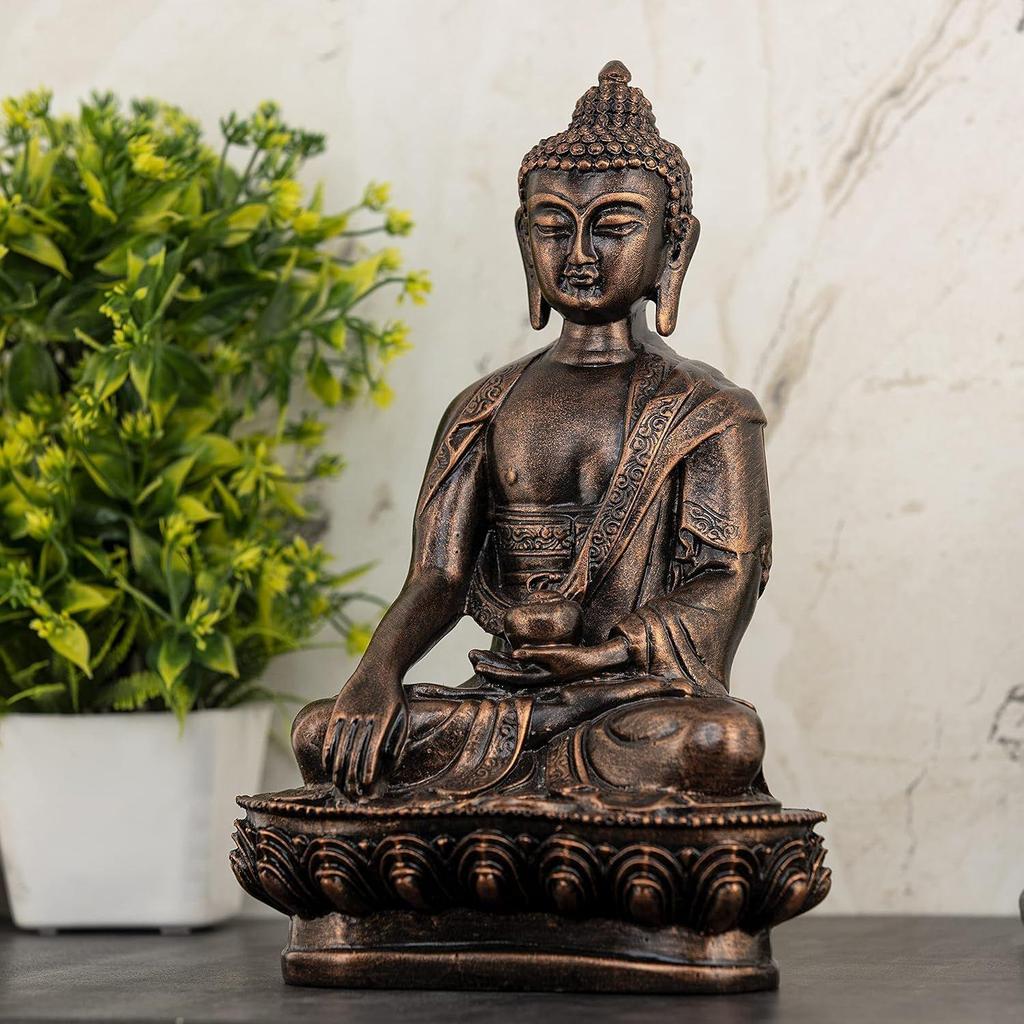 Buddha Statue Showpiece Idol Home Decor Items for Living Room and Gifts (Antique Copper)