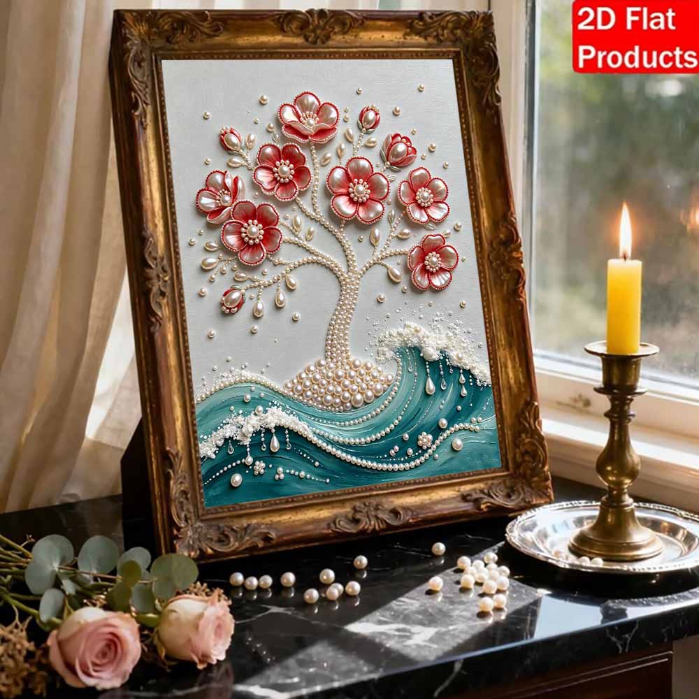 Набор для DIY-рисования жемчугом в рамке Красное Дерево Цветок Волна 3D Блестящий Бисер Холст Креативное Домашнее Настенное Украшение Арт-Подарок Для Гостиной